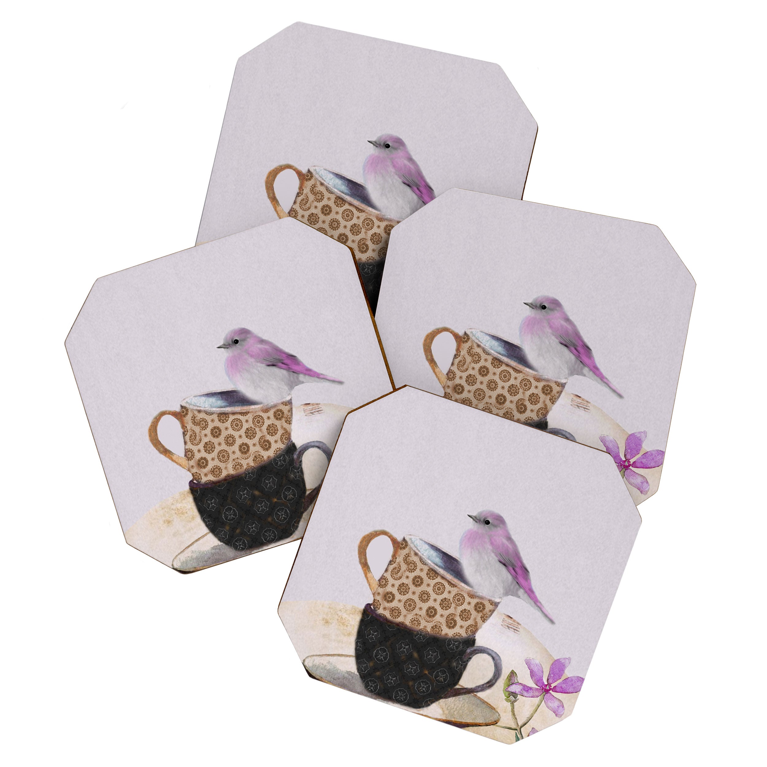 Bird in tea cup Coaster Gallery Image 1