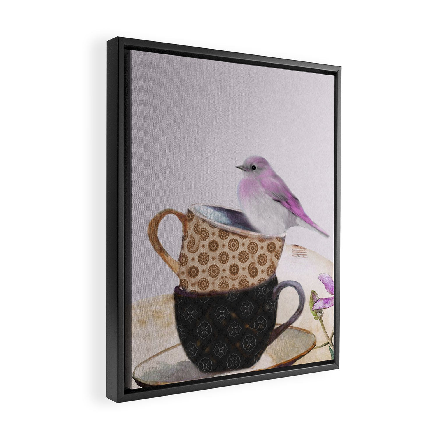 Bird in tea cup Framed Canvas Print Gallery Image 2