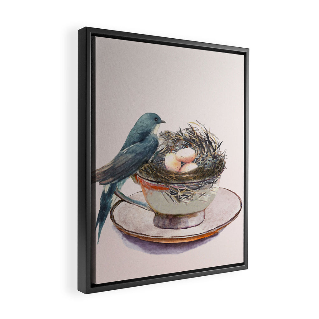 Bird nest in a teacup Framed Canvas Print Gallery Image 2