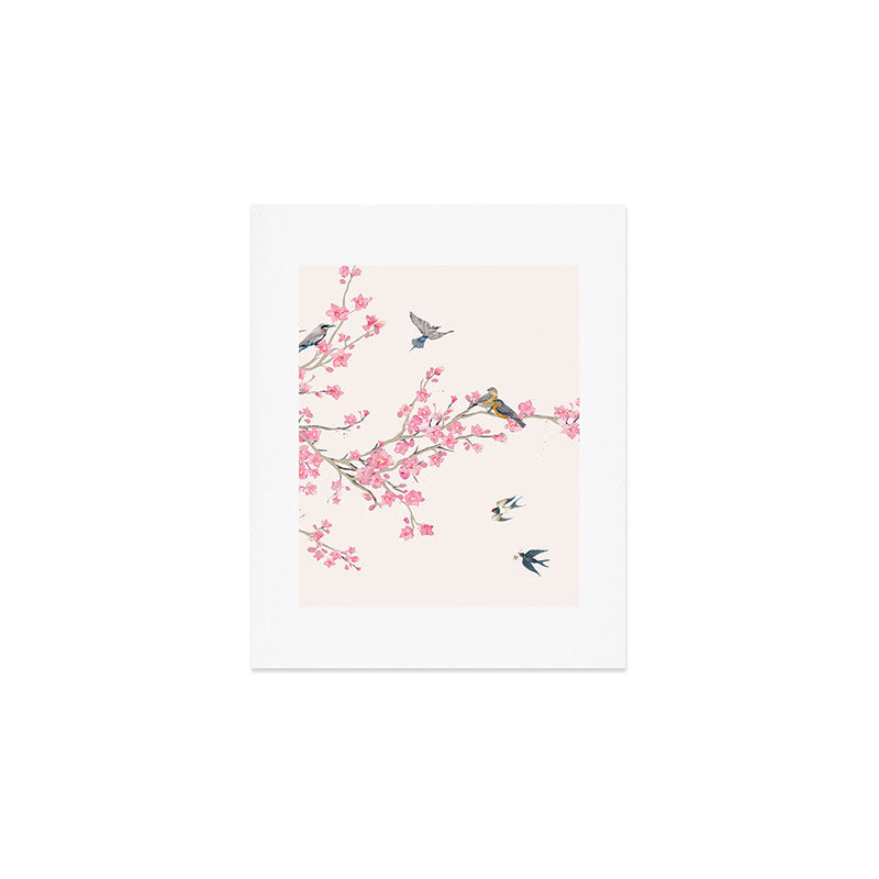 Birds and cherry blossoms Art Print Gallery Image 1