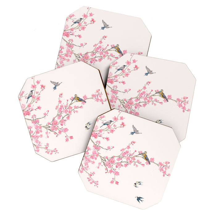 Birds and cherry blossoms Coaster Gallery Image 1