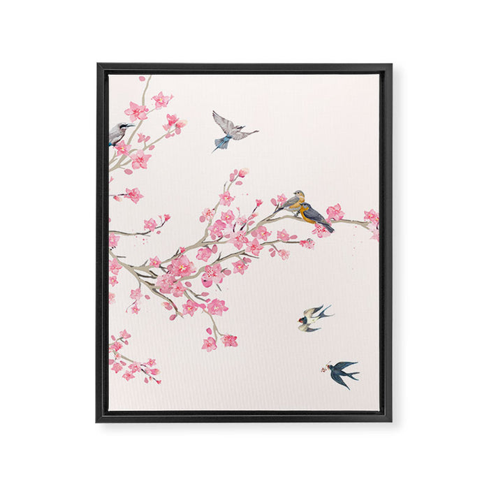 Birds and cherry blossoms Framed Canvas Print Gallery Image 1