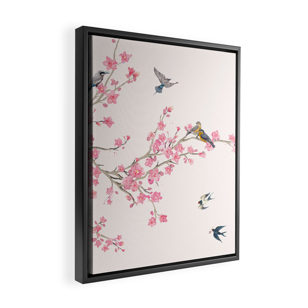 Birds and cherry blossoms Framed Canvas Print Gallery Image 2