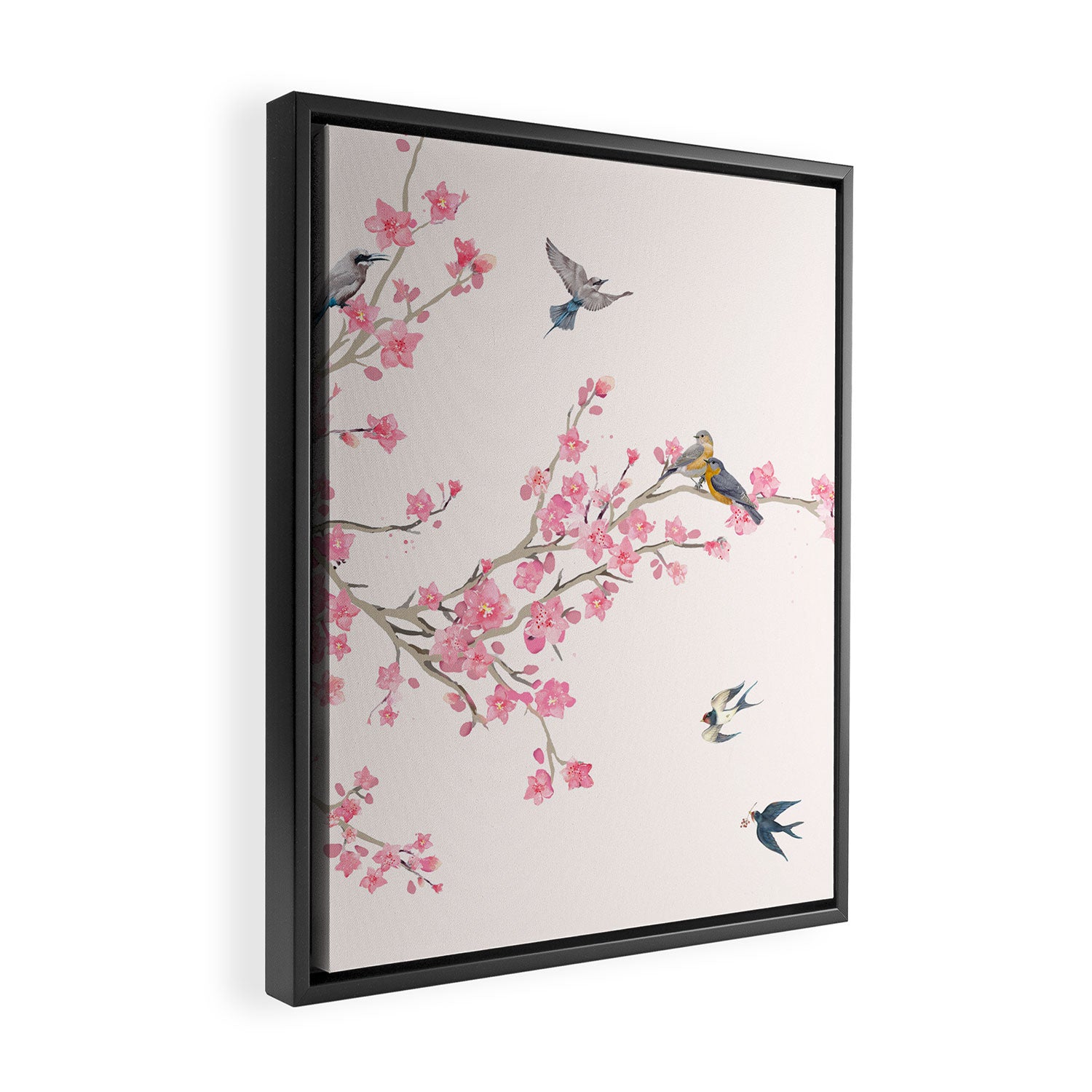 Birds and cherry blossoms Framed Canvas Print Gallery Image 2