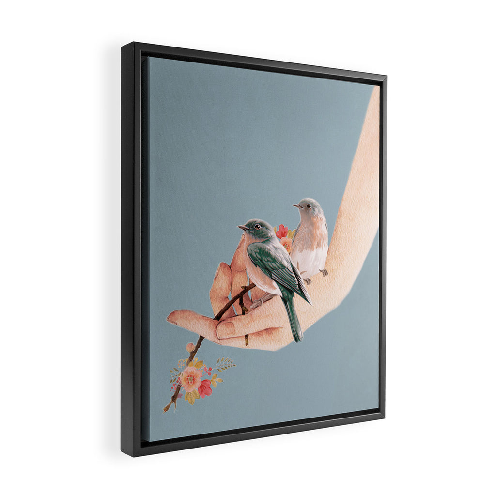 Birds on Hand Framed Canvas Print Gallery Image 2