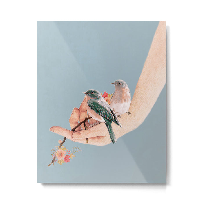 Birds on Hand Metal Print Gallery Image 1