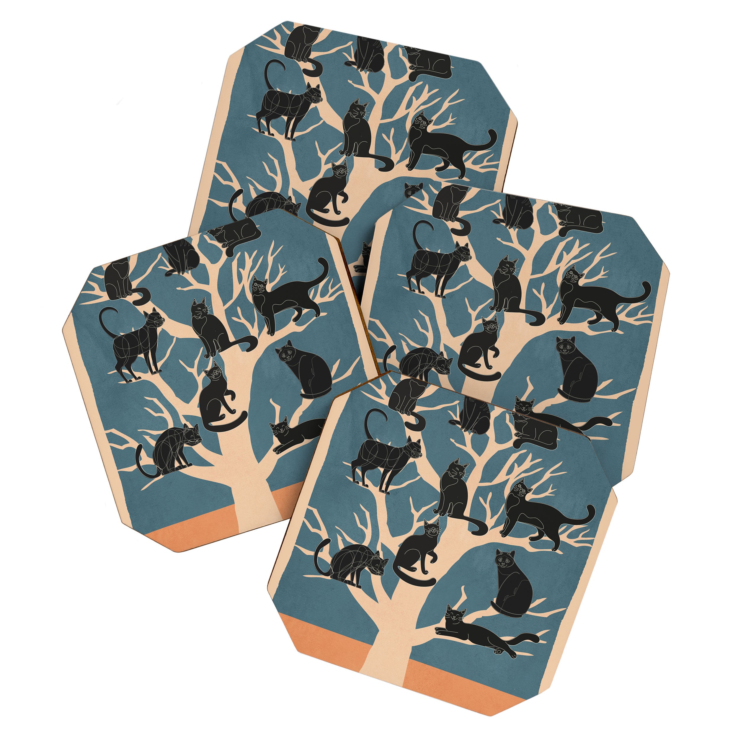 Black Cats in Tree 03 Coaster Gallery Image 1