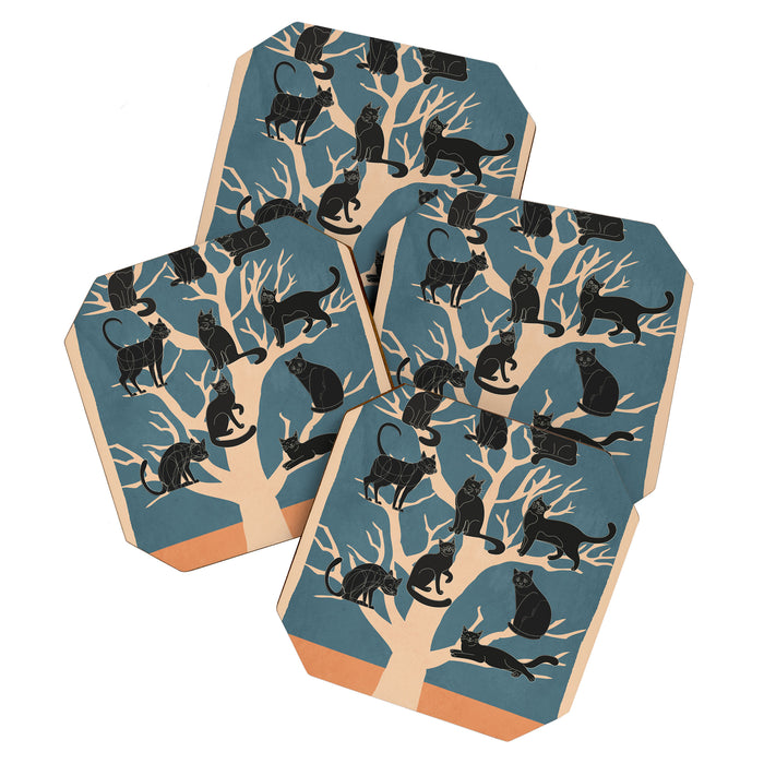 Black Cats in Tree 03 Coaster Gallery Image 1