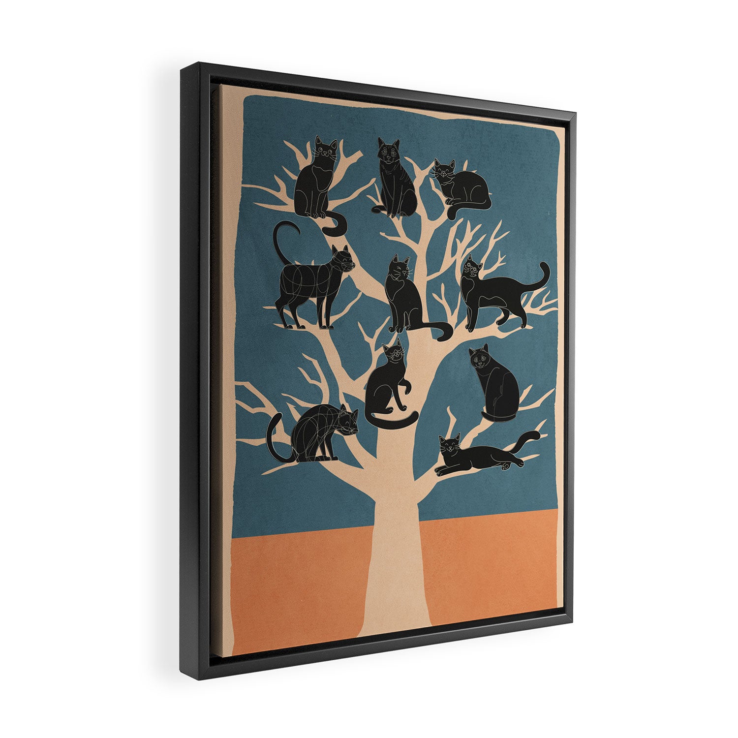 Black Cats in Tree 03 Framed Canvas Print Gallery Image 2
