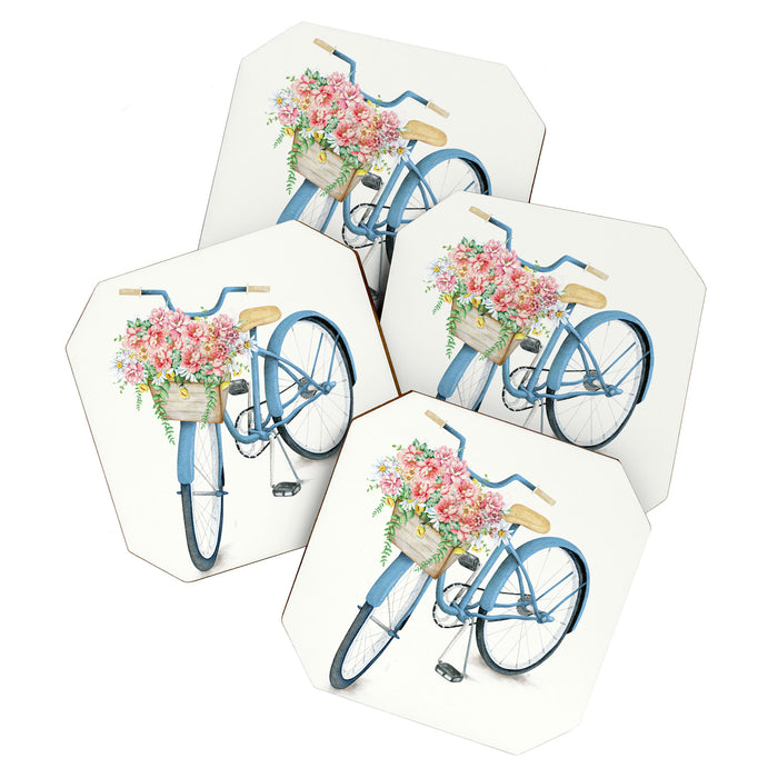 Blue Bicycle with Flowers in Basket Coaster Gallery Image 1