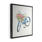 Blue Bicycle with Flowers in Basket Framed Canvas Print Gallery Image 2