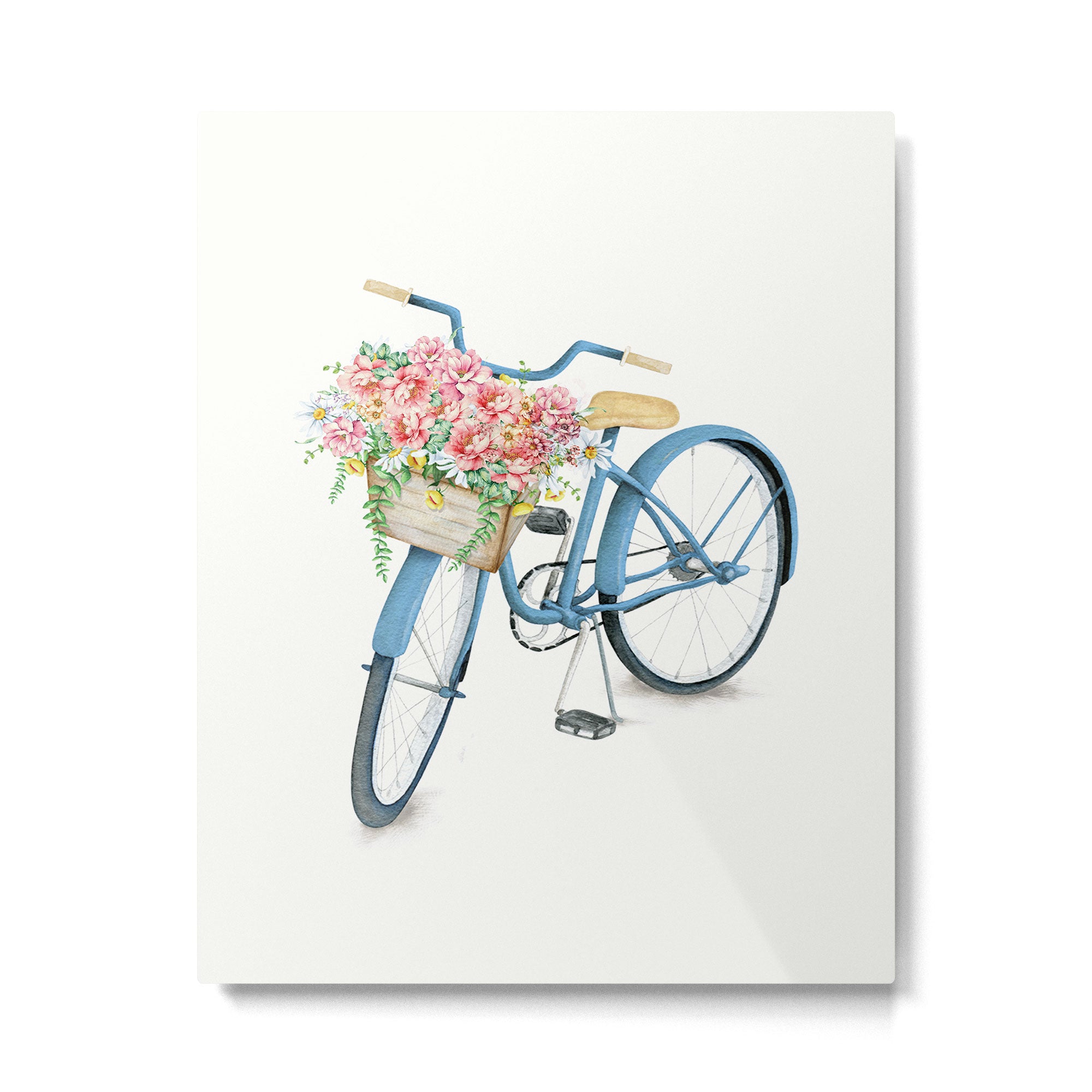 Blue Bicycle with Flowers in Basket Metal Print Gallery Image 4