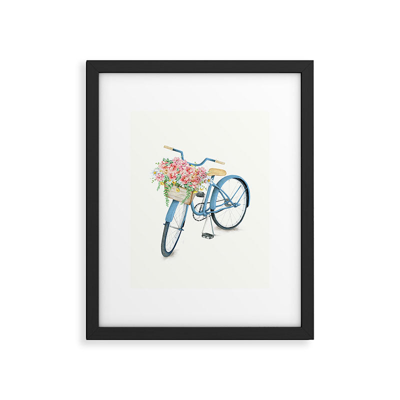 Blue Bicycle with Flowers in Basket Framed Art Print Gallery Image 5