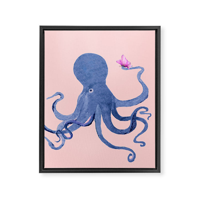 Blue Octopus and Butterfly Framed Canvas Print Gallery Image 6
