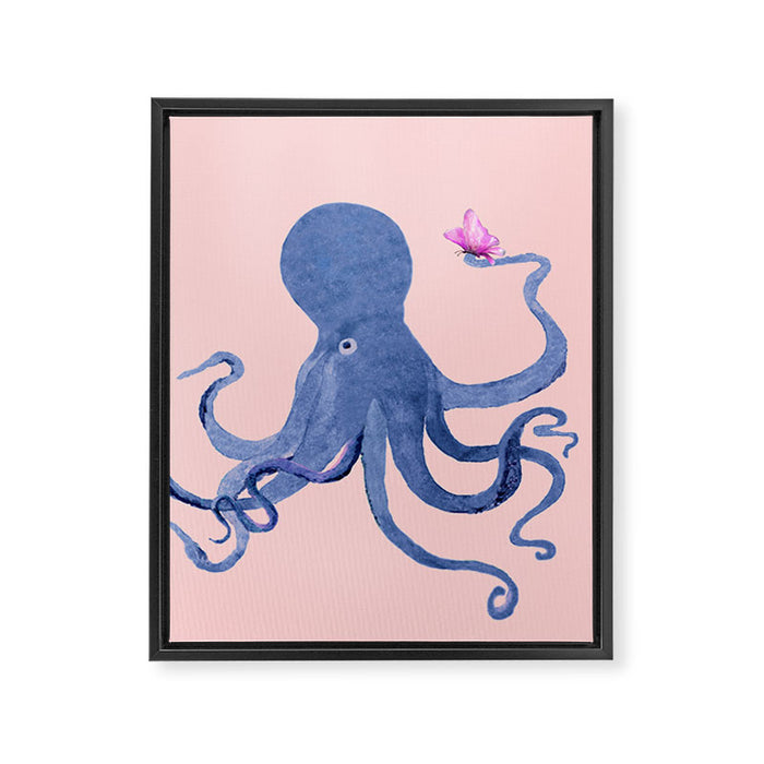 Blue Octopus and Butterfly Framed Canvas Print Gallery Image 1