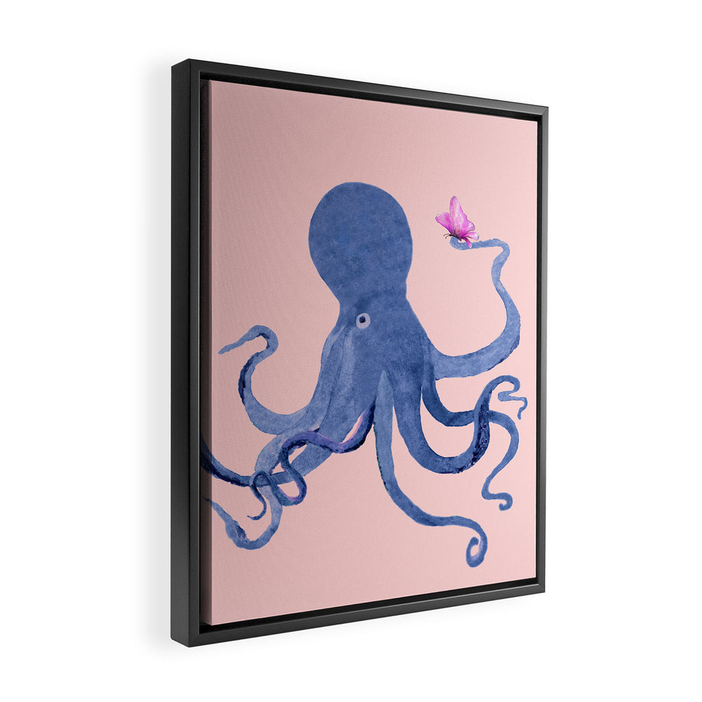 Blue Octopus and Butterfly Framed Canvas Print Gallery Image 2