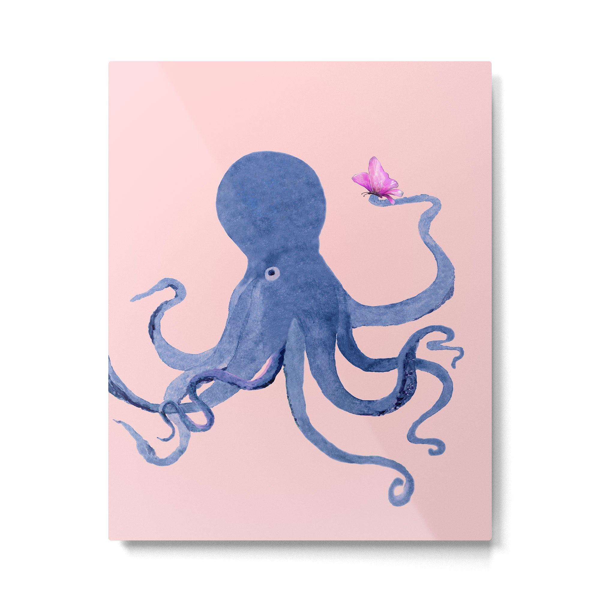 Blue Octopus and Butterfly Metal Print Gallery Image 4