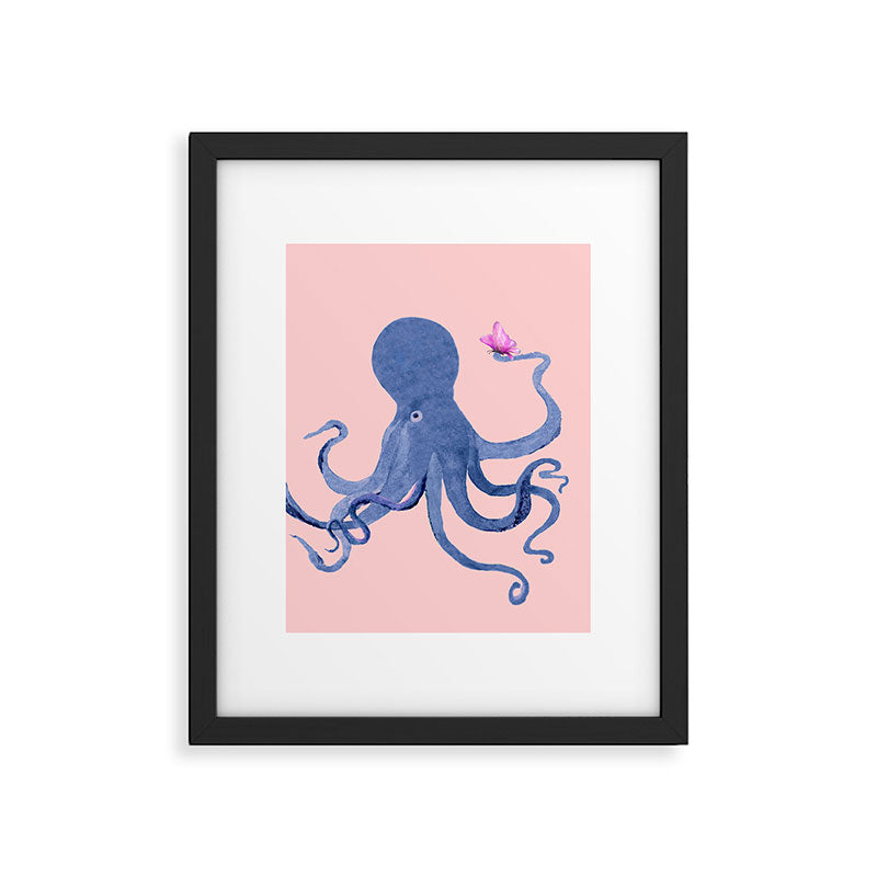 Blue Octopus and Butterfly Framed Art Print Gallery Image 5