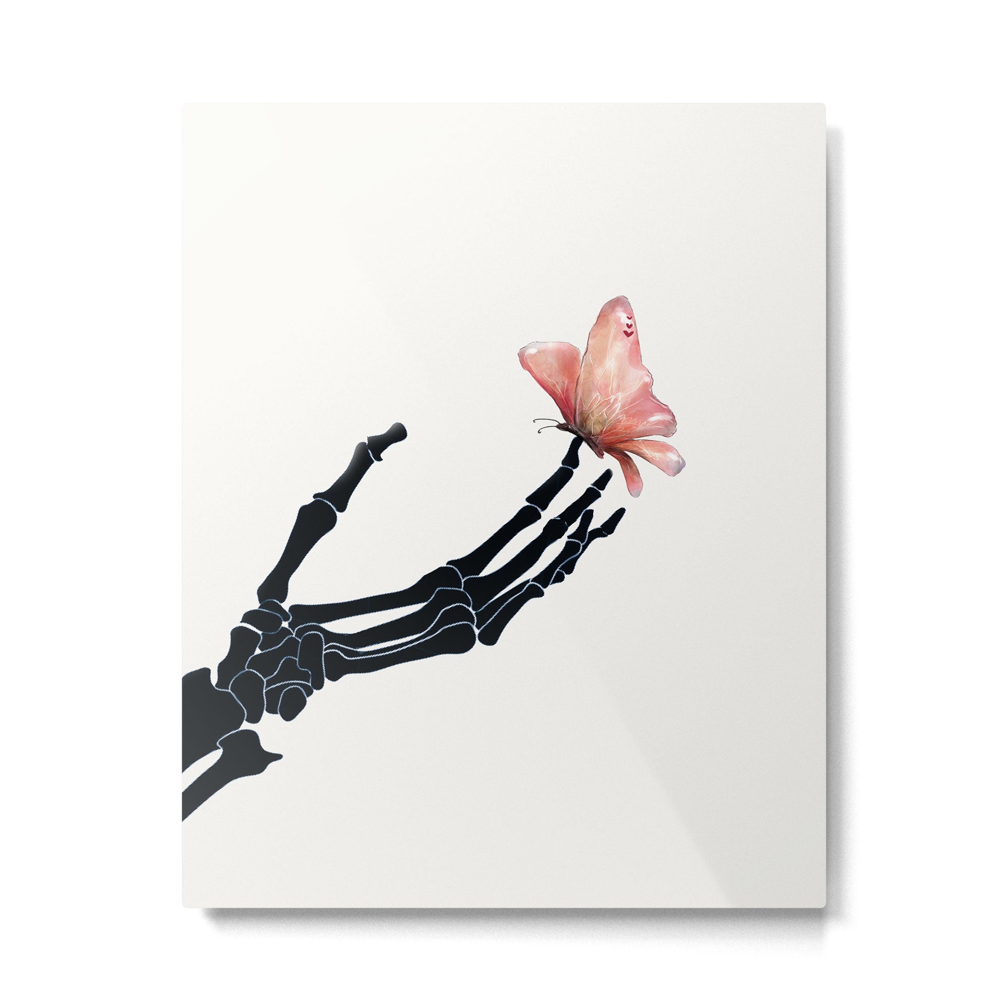 Butterfly on Skeleton Hand Metal Print Gallery Image 6