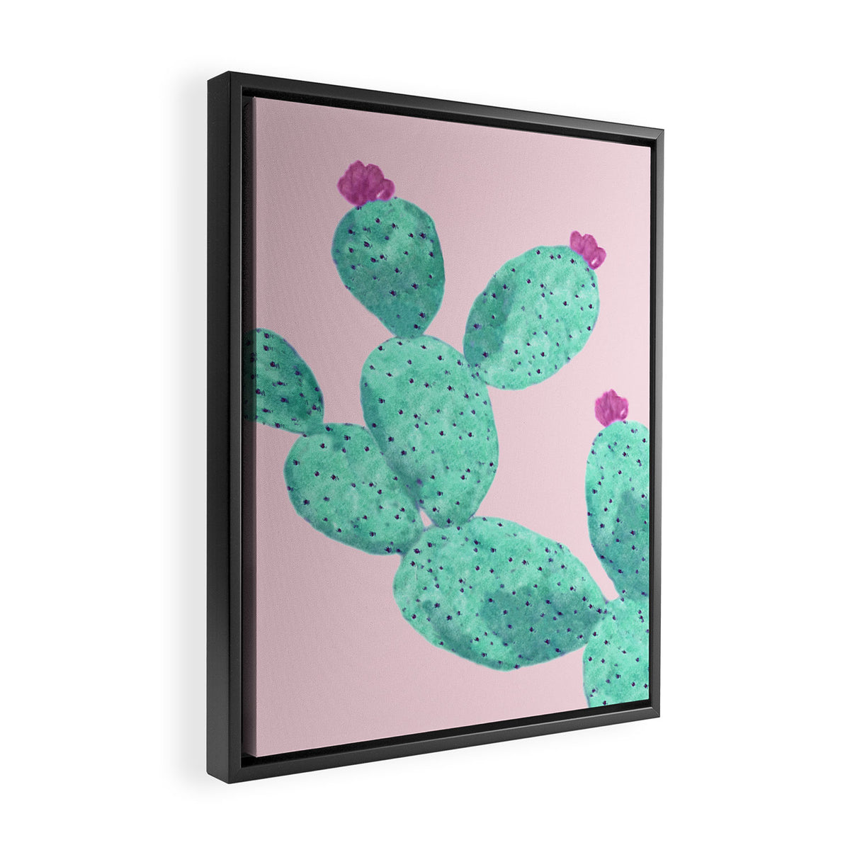 Cactus with pink flowers Framed Canvas Print Gallery Image 2