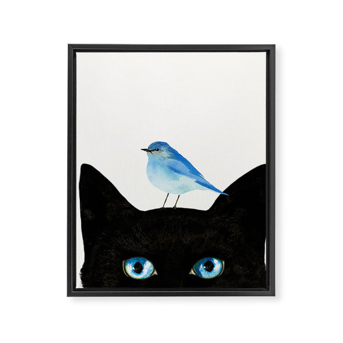 Cat and Bird Framed Canvas Print Gallery Image 1