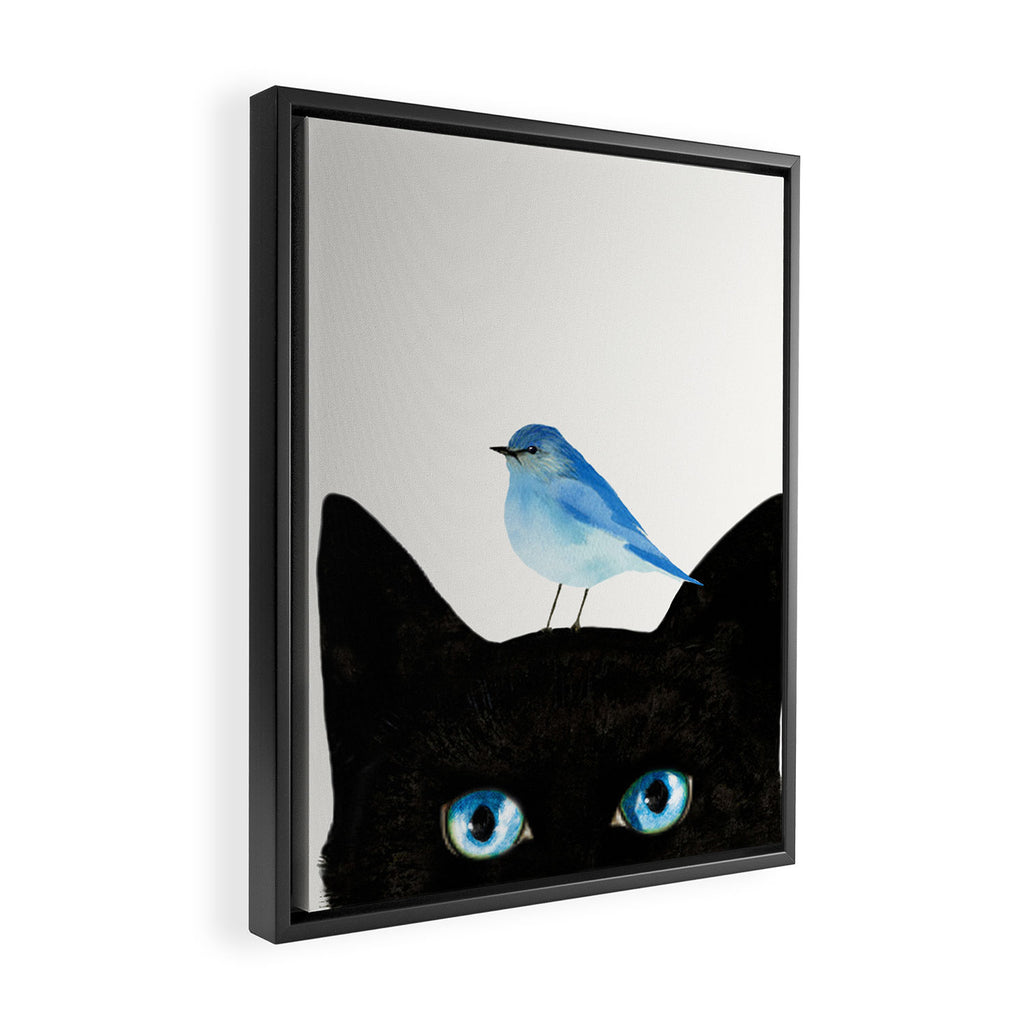 Cat and Bird Framed Canvas Print Gallery Image 2