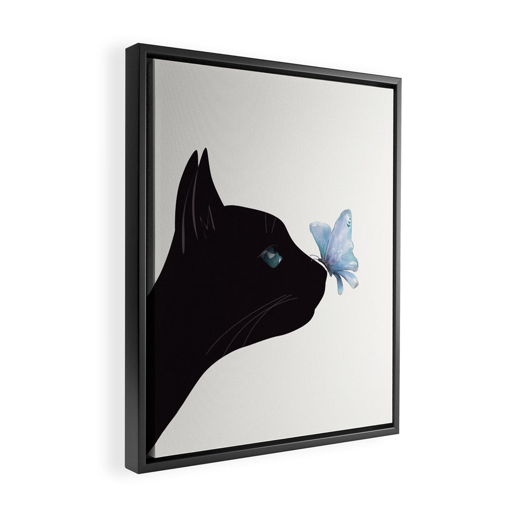 Cat and Butterfly Framed Canvas Print Gallery Image 2