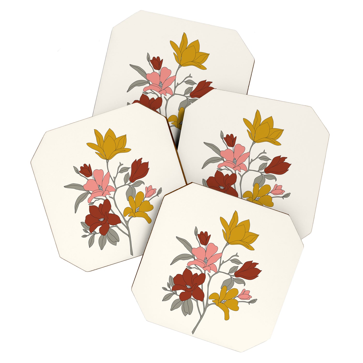 Colorful Minimal Line Art Magnolia Coaster Gallery Image 1