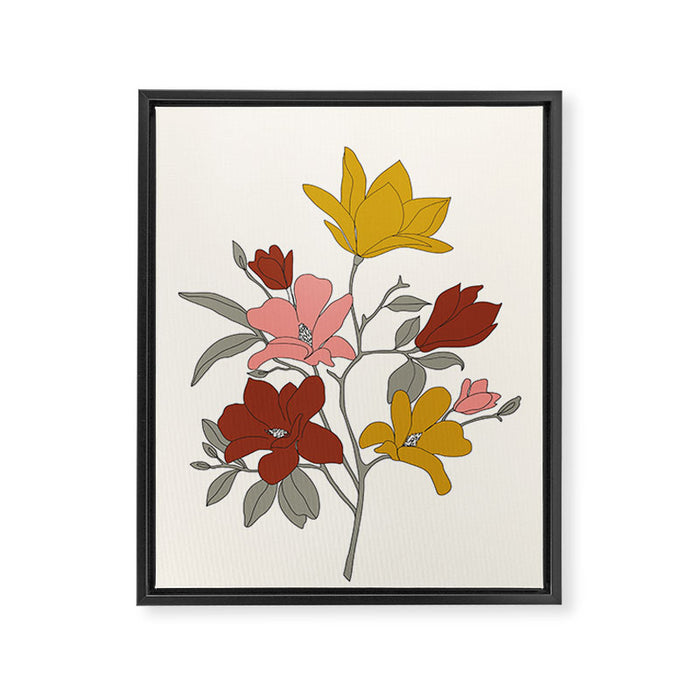 Colorful Minimal Line Art Magnolia Framed Canvas Print Gallery Image 1