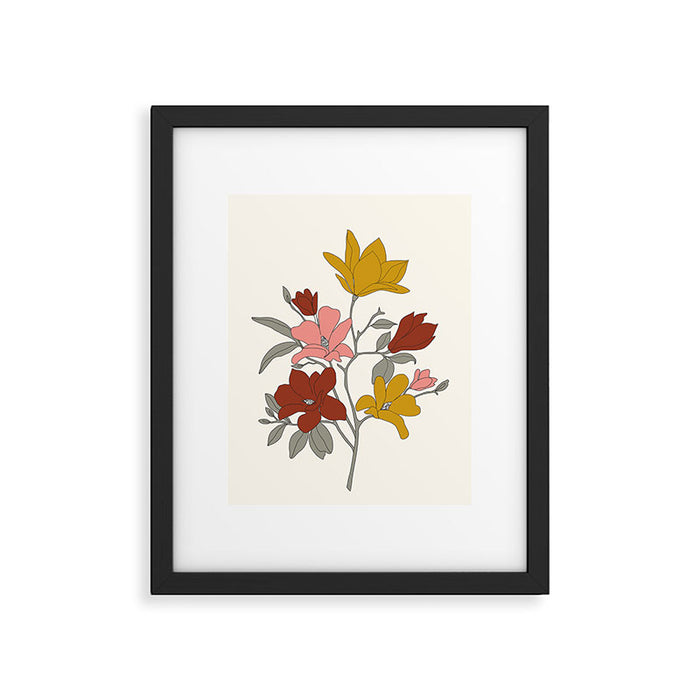 Colorful Minimal Line Art Magnolia Framed Art Print Gallery Image 1