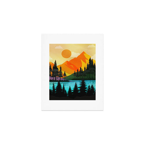 Colorful Sunset Near The Peaceful Forest Lake Art Print Gallery Image 1