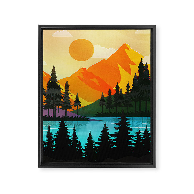 Colorful sunset near the peaceful forest lake Framed Canvas Print Gallery Image 8