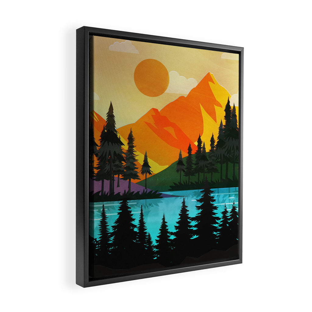 Colorful sunset near the peaceful forest lake Framed Canvas Print Gallery Image 2