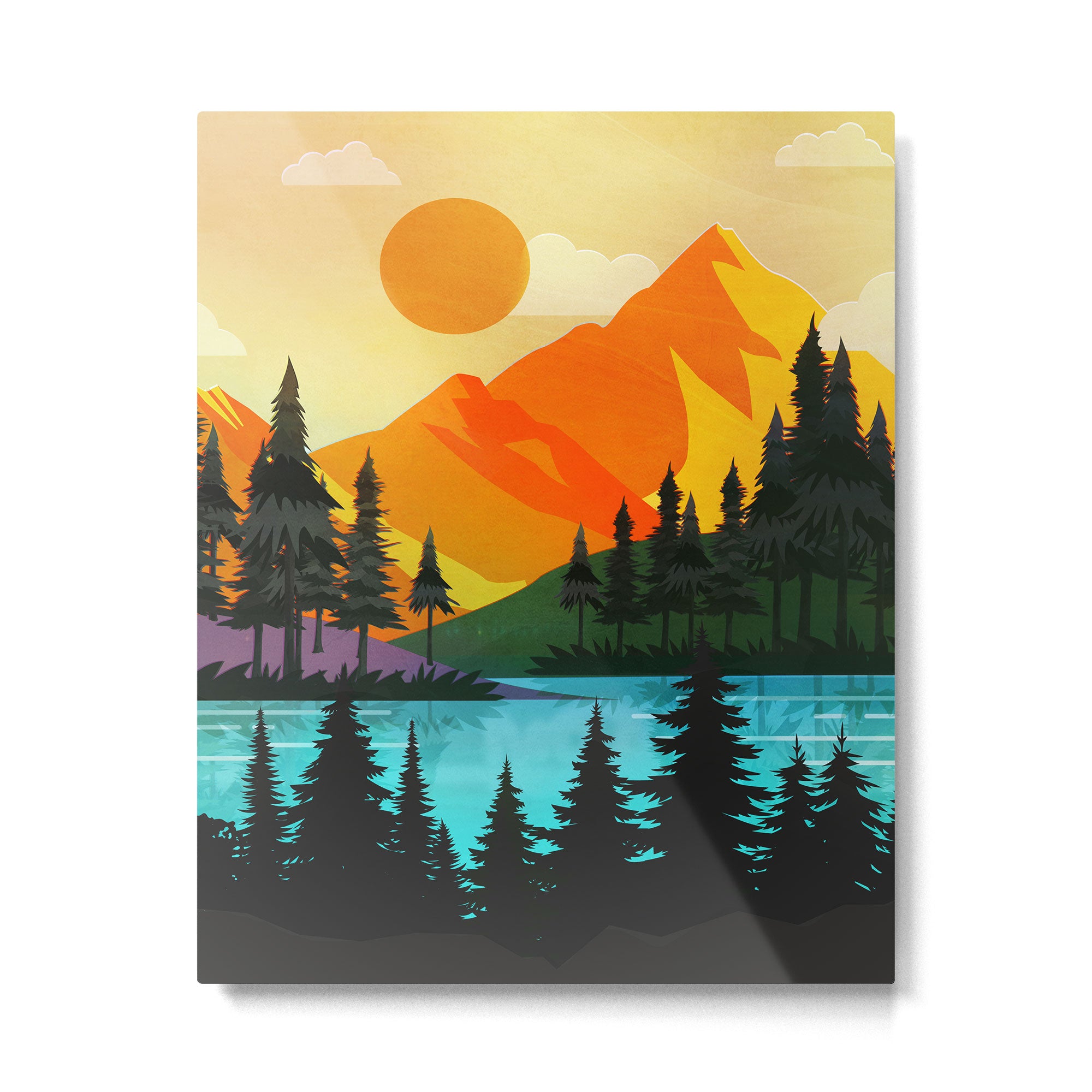Colorful sunset near the peaceful forest lake Metal Print Gallery Image 6