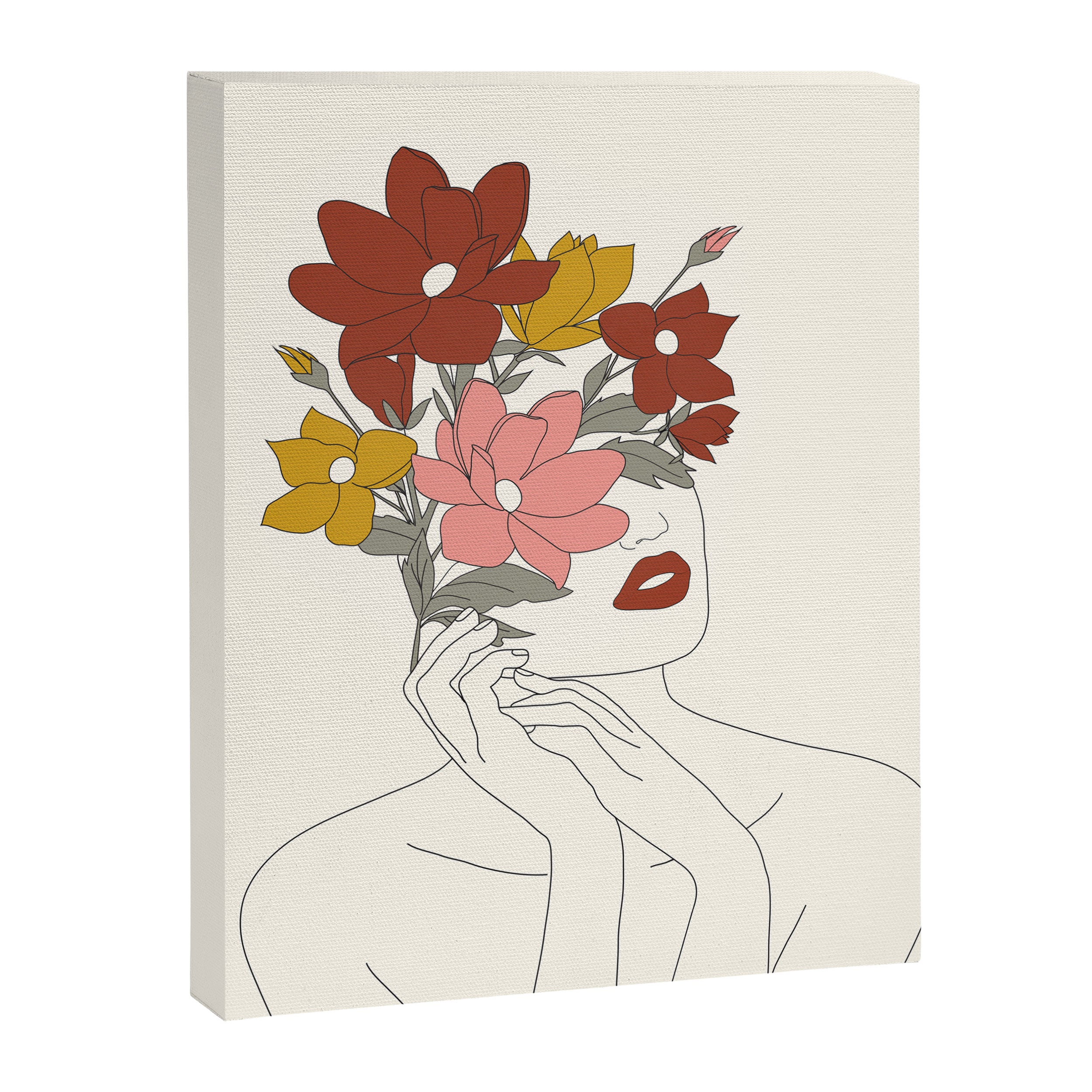 Colorful Thoughts Minimal Line Art Woman with Magnolia Canvas Print Gallery Image 6