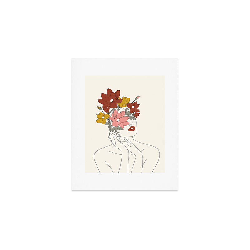 Colorful Thoughts Minimal Line Art Woman with Magnolia Art Print Gallery Image 1