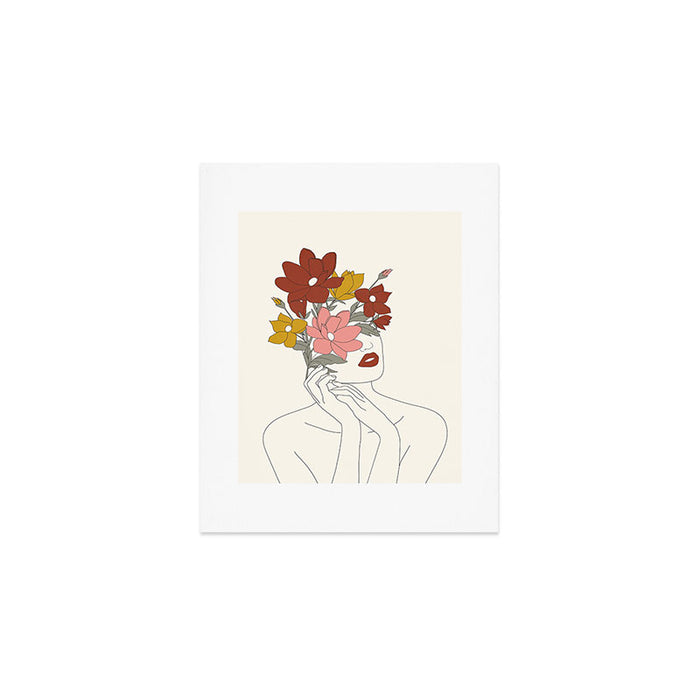Colorful Thoughts Minimal Line Art Woman with Magnolia Art Print Gallery Image 1