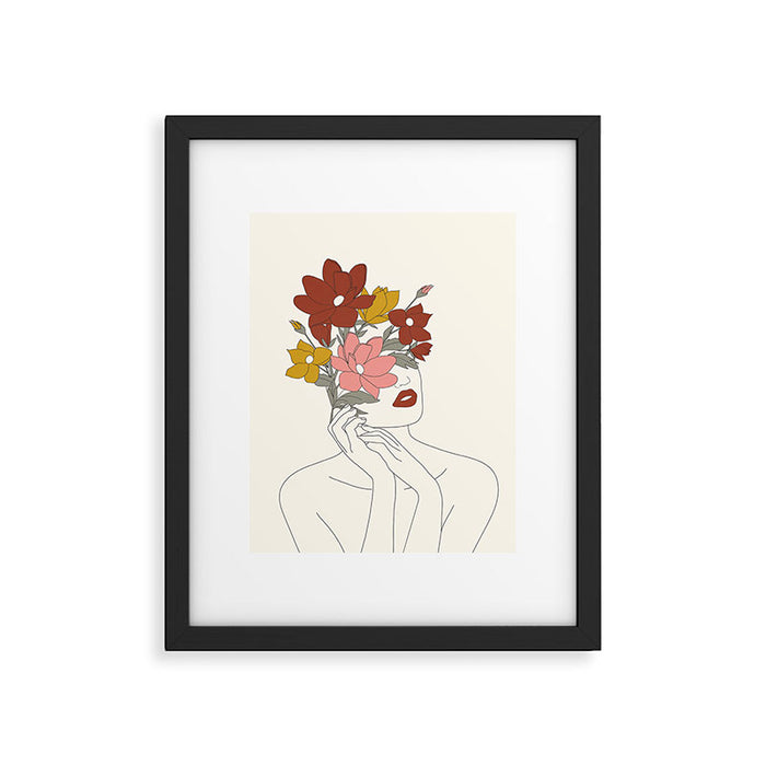 Colorful Thoughts Minimal Line Art Woman with Magnolia Framed Art Print Gallery Image 1