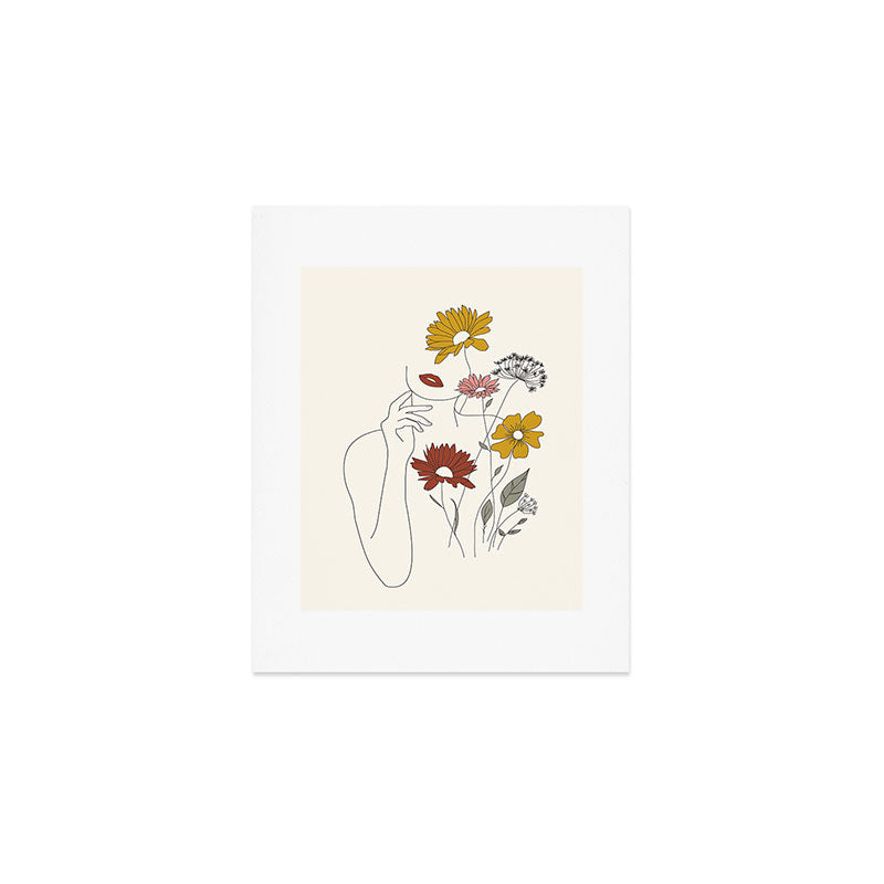 Colorful Thoughts Minimal Line Art Woman with Flowers III Art Print Gallery Image 1