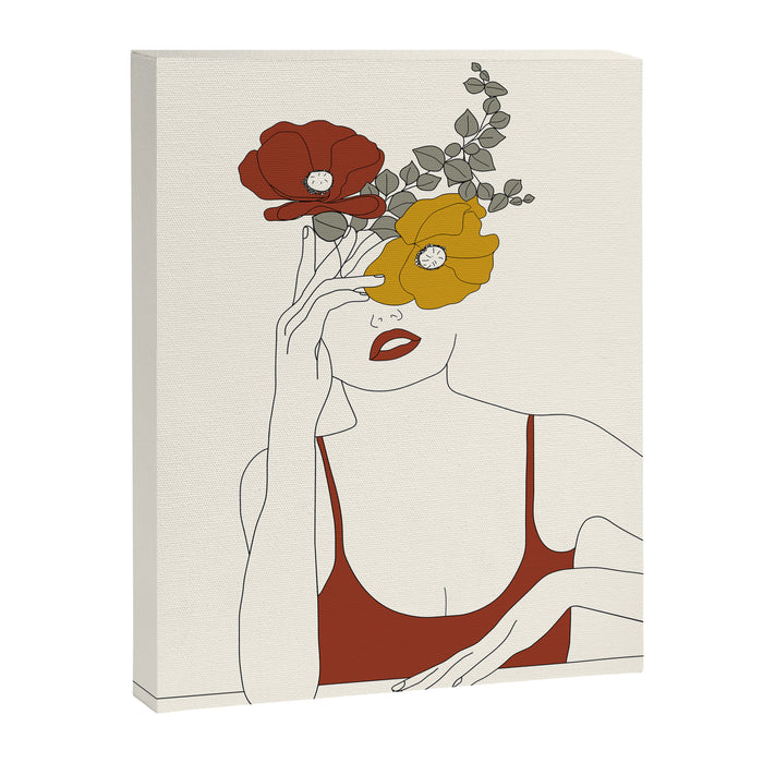 Colorful Thoughts Minimal Line Art Woman with Flowers II Canvas Print Gallery Image 1