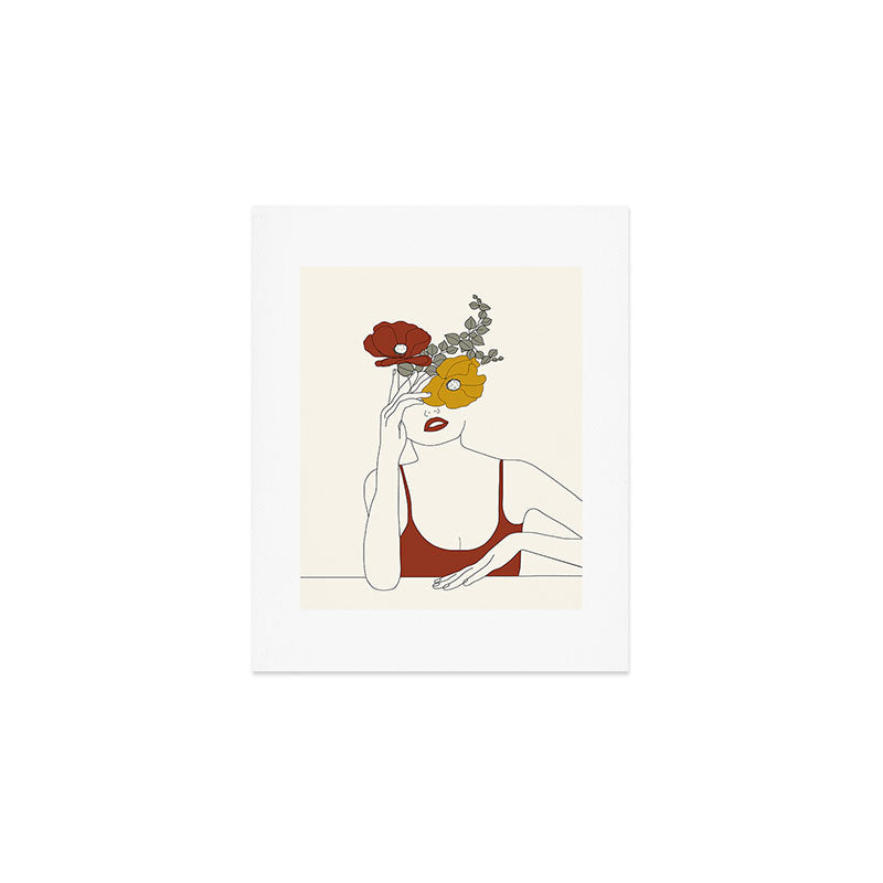 Colorful Thoughts Minimal Line Art Woman with Flowers II Art Print Gallery Image 1