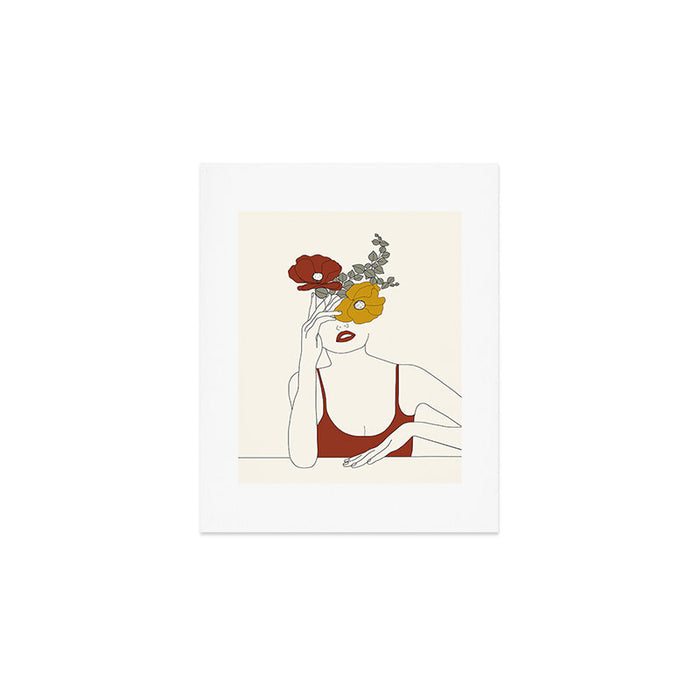 Colorful Thoughts Minimal Line Art Woman with Flowers II Art Print Gallery Image 1