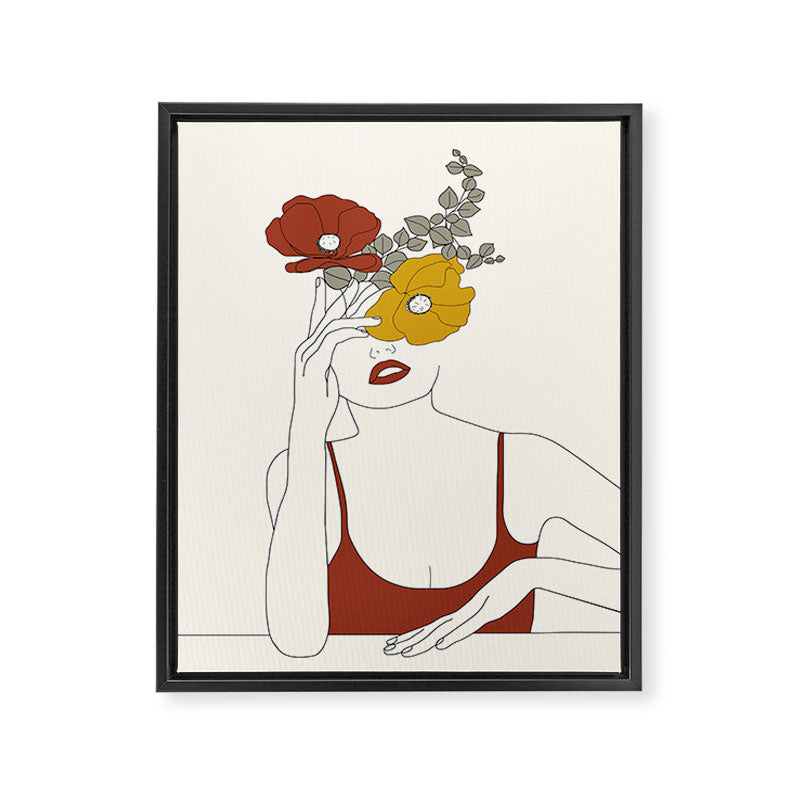 Colorful Thoughts Minimal Line Art Woman with Flowers II Framed Canvas Print Gallery Image 6