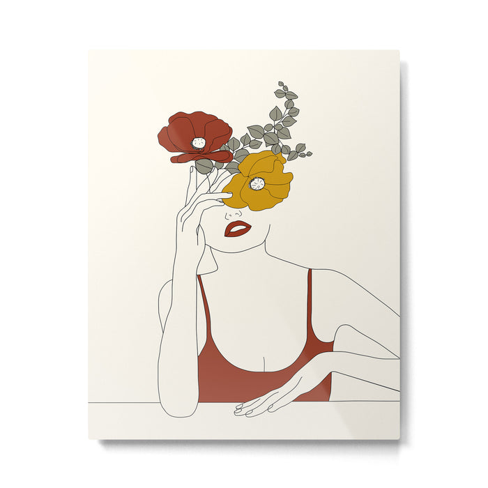 Colorful Thoughts Minimal Line Art Woman with Flowers II Metal Print Gallery Image 1