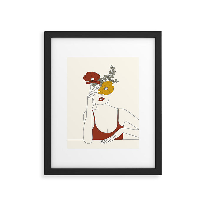 Colorful Thoughts Minimal Line Art Woman with Flowers II Framed Art Print Gallery Image 1