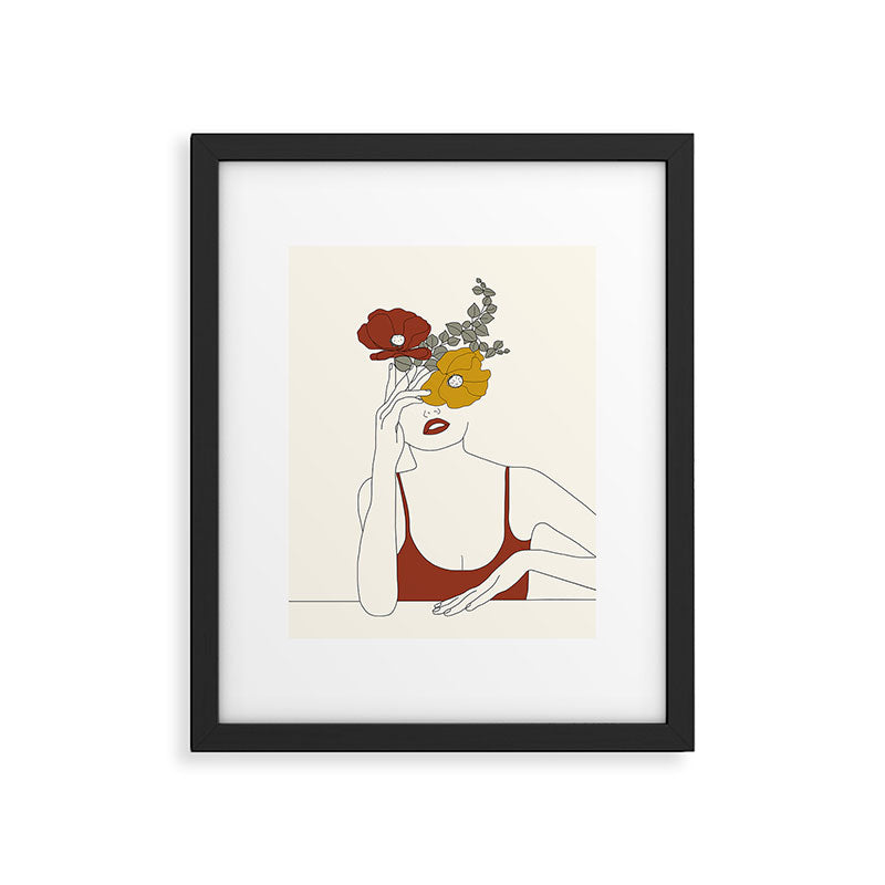 Colorful Thoughts Minimal Line Art Woman with Flowers II Framed Art Print Gallery Image 5