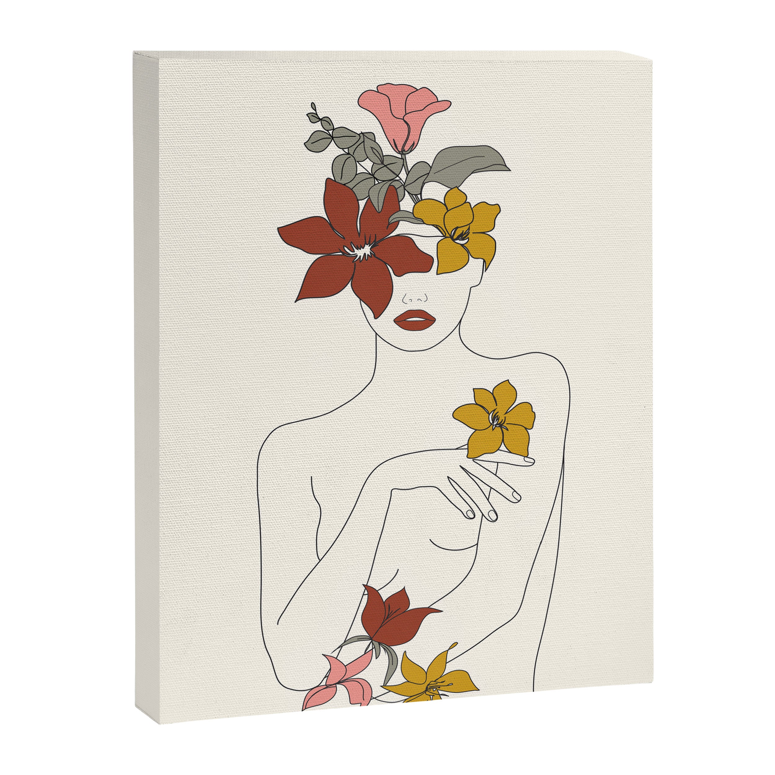 Colorful Thoughts Minimal Line Art Woman with Flowers IV  Canvas Print Gallery Image 6
