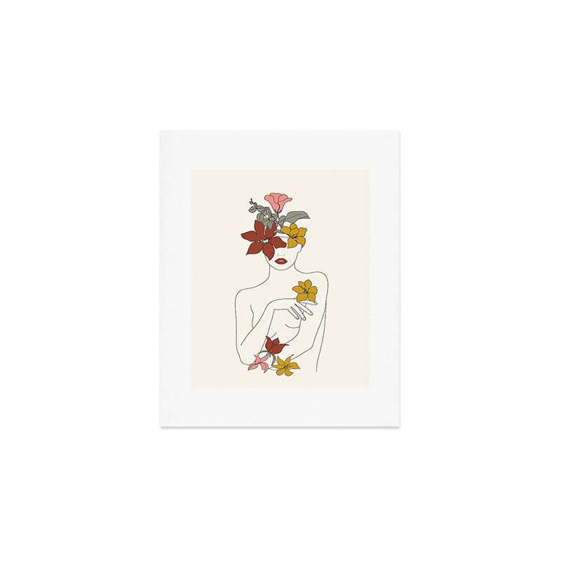 Colorful Thoughts Minimal Line Art Woman with Flowers IV  Art Print Gallery Image 1