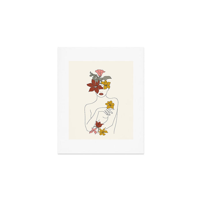 Colorful Thoughts Minimal Line Art Woman with Flowers IV  Art Print Gallery Image 1