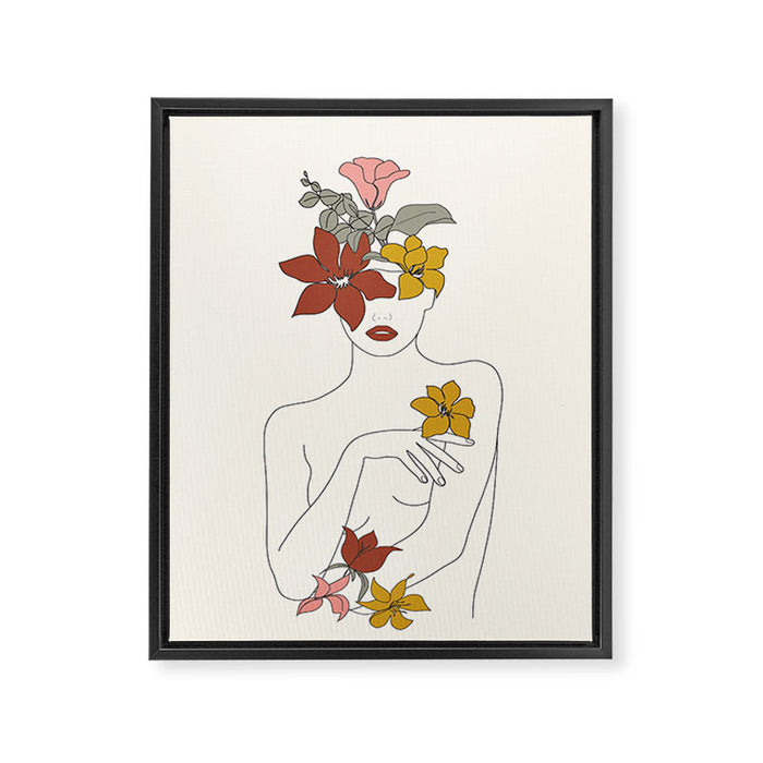 Colorful Thoughts Minimal Line Art Woman with Flowers IV  Framed Canvas Print Gallery Image 1